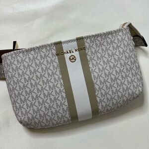 Michael Kors Beige Logo White and Taupe Stripe Belt Bag